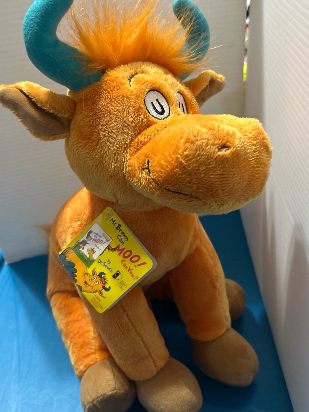 Dr. Seuss Orange Plush Bull with Teal Horns